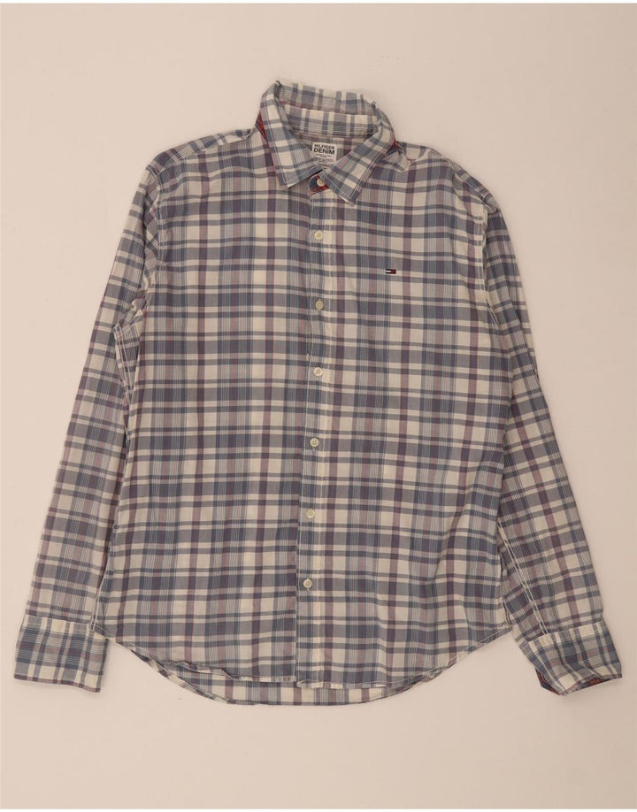 Tommy Hilfiger Mens Shirt Large Blue Check Cotton