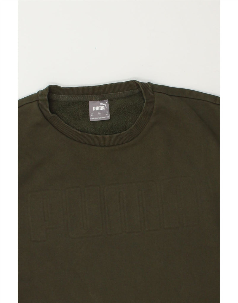 PUMA Mens Graphic Sweatshirt Jumper XL Khaki Cotton Vintage Puma and Second-Hand Puma from Messina Hembry 