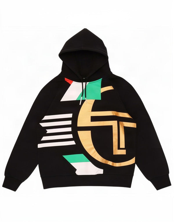 Sergio Tacchini Mens Graphic Hoodie Jumper Medium Black Cotton