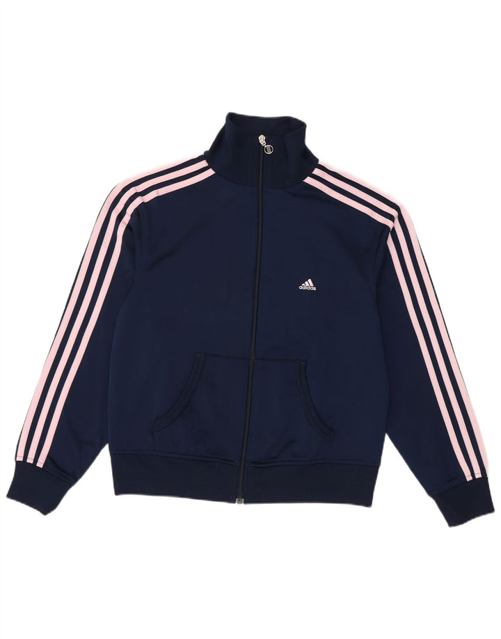 Adidas Womens Tracksuit Top Jacket UK 12 Medium Navy Blue Polyester