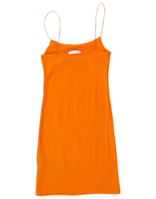 Zara Womens Slip Dress UK 12 Medium Orange Cotton