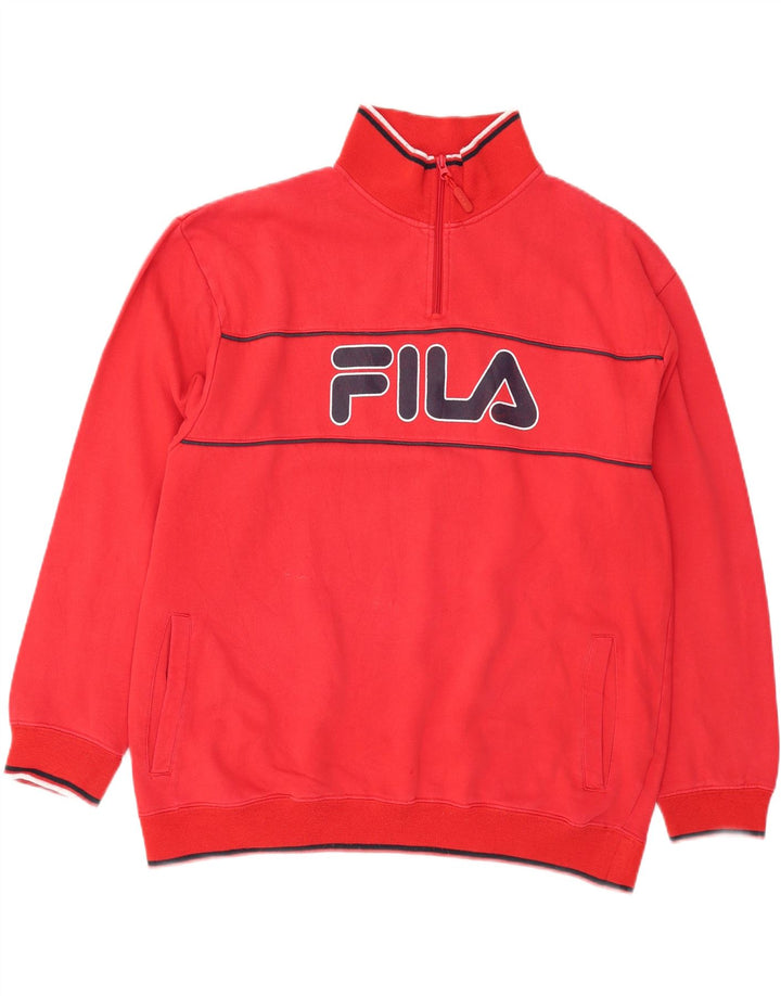 Fila Mens Graphic Zip Neck Sweatshirt Jumper 2XL Red Cotton