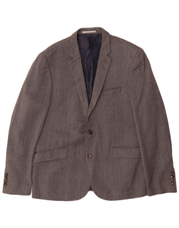 Marks & Spencer Mens 2 Button Slim Fit Blazer Jacket UK 42 Large Grey Wool