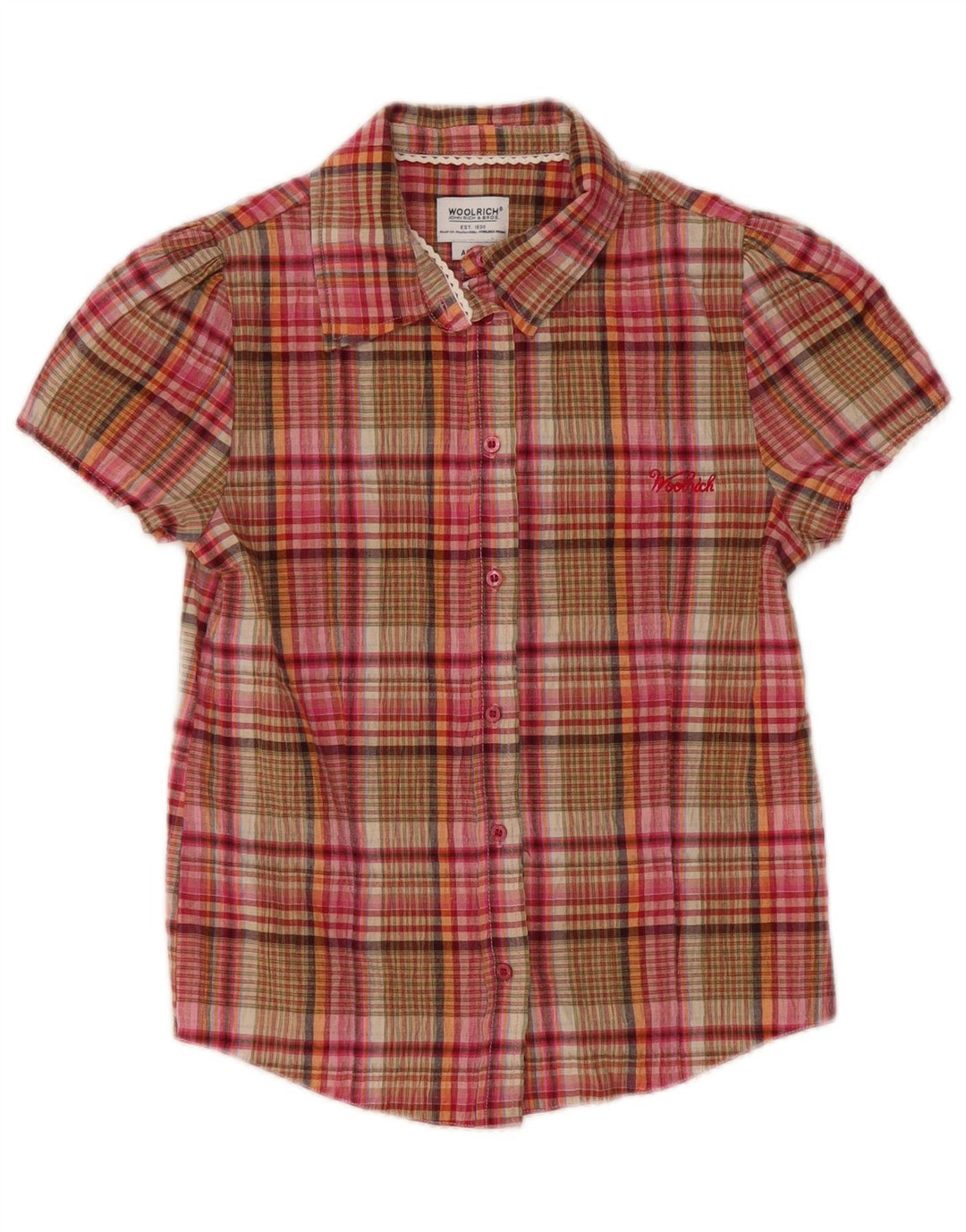 Woolrich Girls Short Sleeve Shirt 9-10 Years Multicoloured Check Cotton