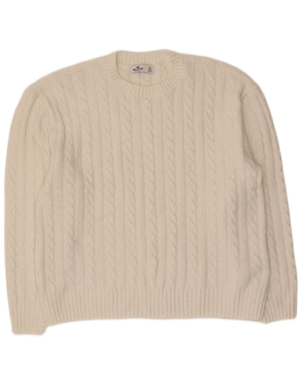 Hollister Womens Oversized Crew Neck Jumper Sweater UK 6 XS White Polyester