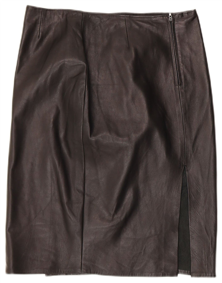 Vintage Womens Leather Skirt IT 46 Large W30 Black Leather