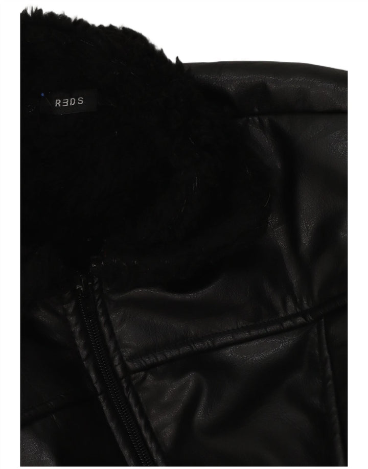 REDS Womens Shearling Jacket UK 12 Medium Black