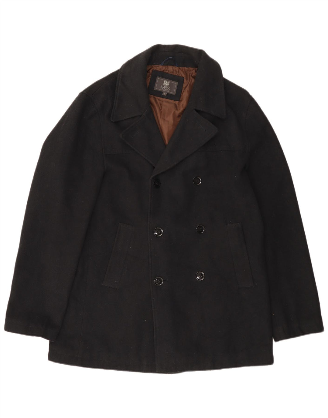Marks & Spencer Mens Pea Coat UK 40 Large Black Polyester