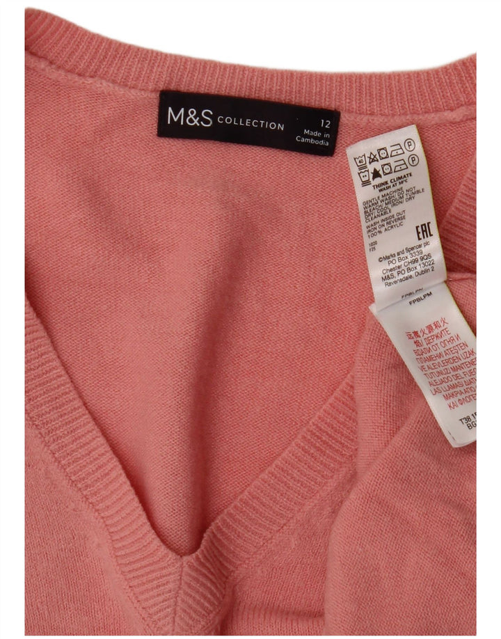 Marks & Spencer Womens V-Neck Jumper Sweater UK 12 Medium  Pink Acrylic