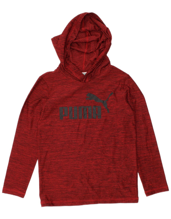 Puma Boys Hooded Graphic Top Long Sleeve 5-6 Years XS Burgundy Flecked