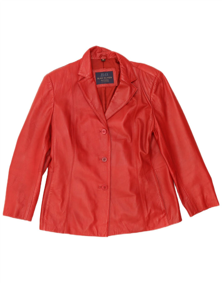 Vintage Womens 3 Button Leather Blazer Jacket IT 46 Large Red Leather