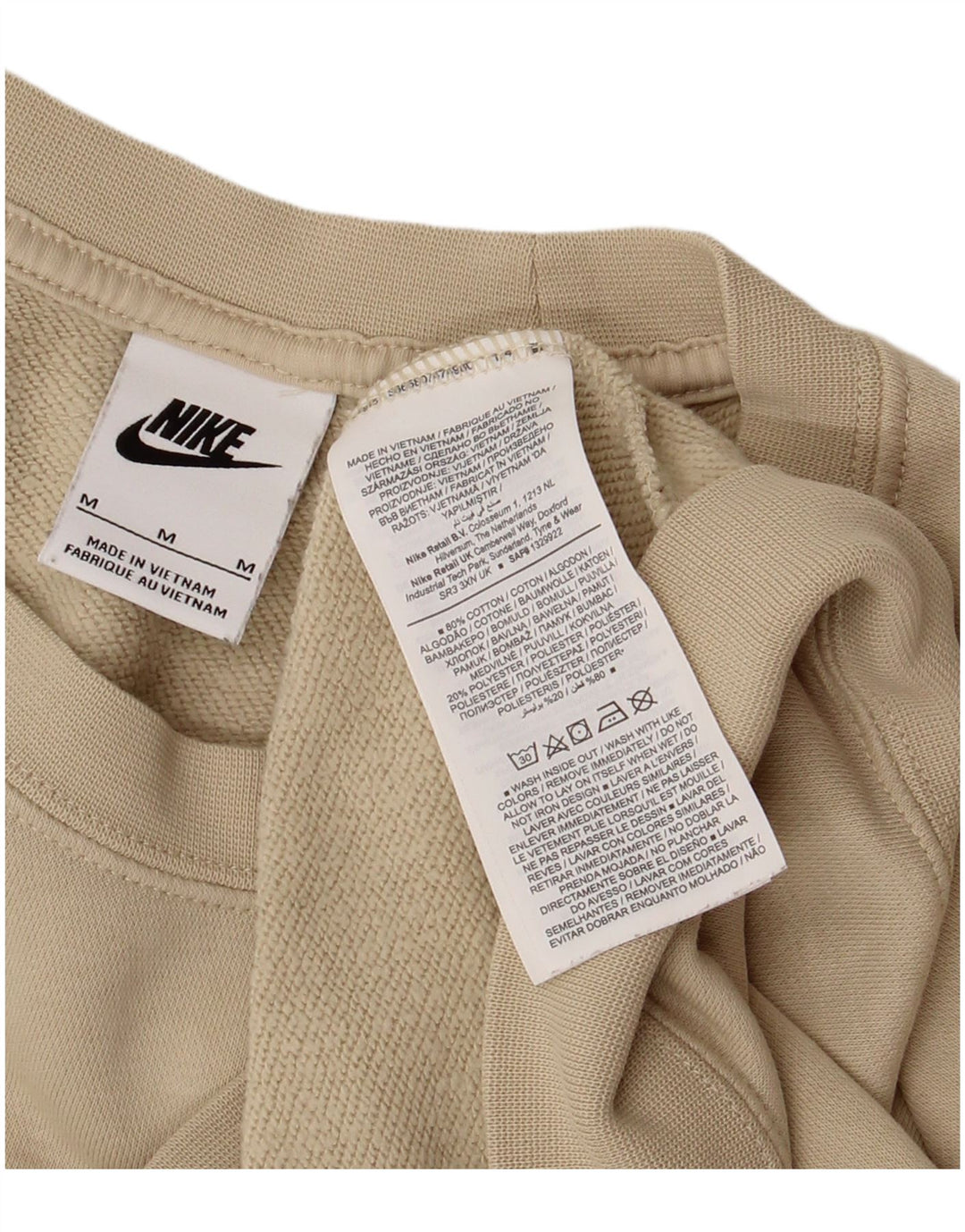 Nike Womens Graphic Oversized Sweatshirt Jumper UK 14 Medium Beige Cotton