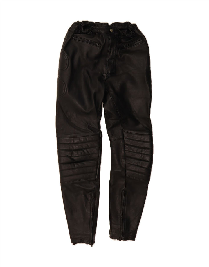 VINTAGE Womens Motorcycle Slim Trousers IT 44 Medium W30 L30 Black Leather Vintage Vintage and Second-Hand Vintage from Messina Hembry 