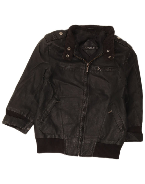 Topshop Womens Military 3/4 Sleeve Crop Jacket UK 8 Small Black