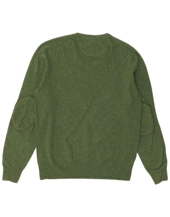 MASSIMO DUTTI Mens V-Neck Jumper Sweater Large Green
