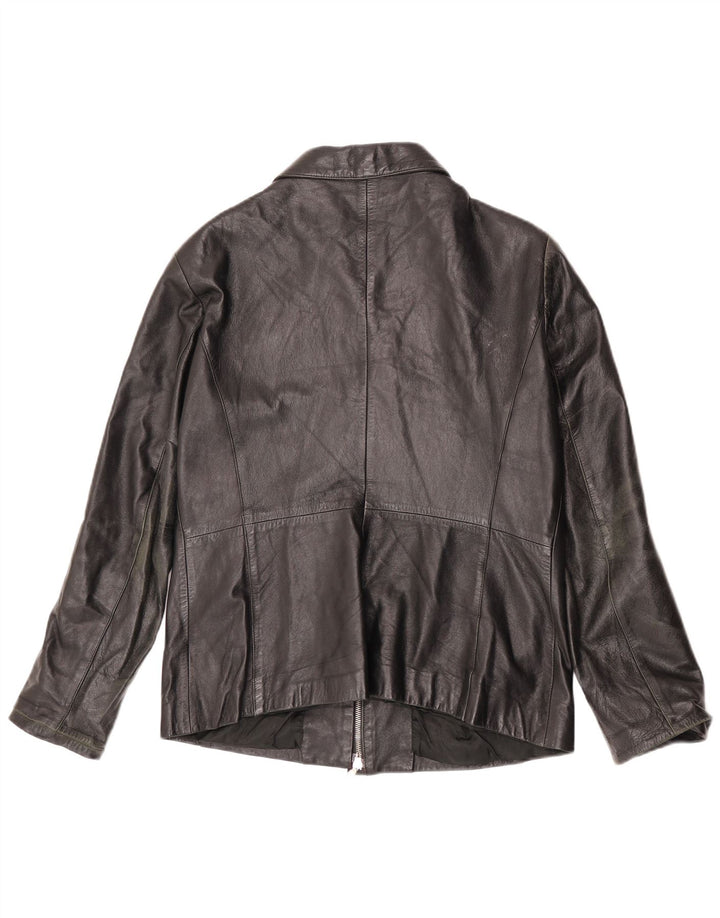 Vintage Womens Leather Jacket IT 52 2XL Black Leather