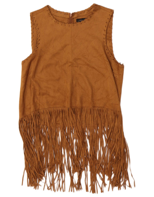 Zara Womens Sleeveless Faux Suede Blouse Top UK 14 Large Brown