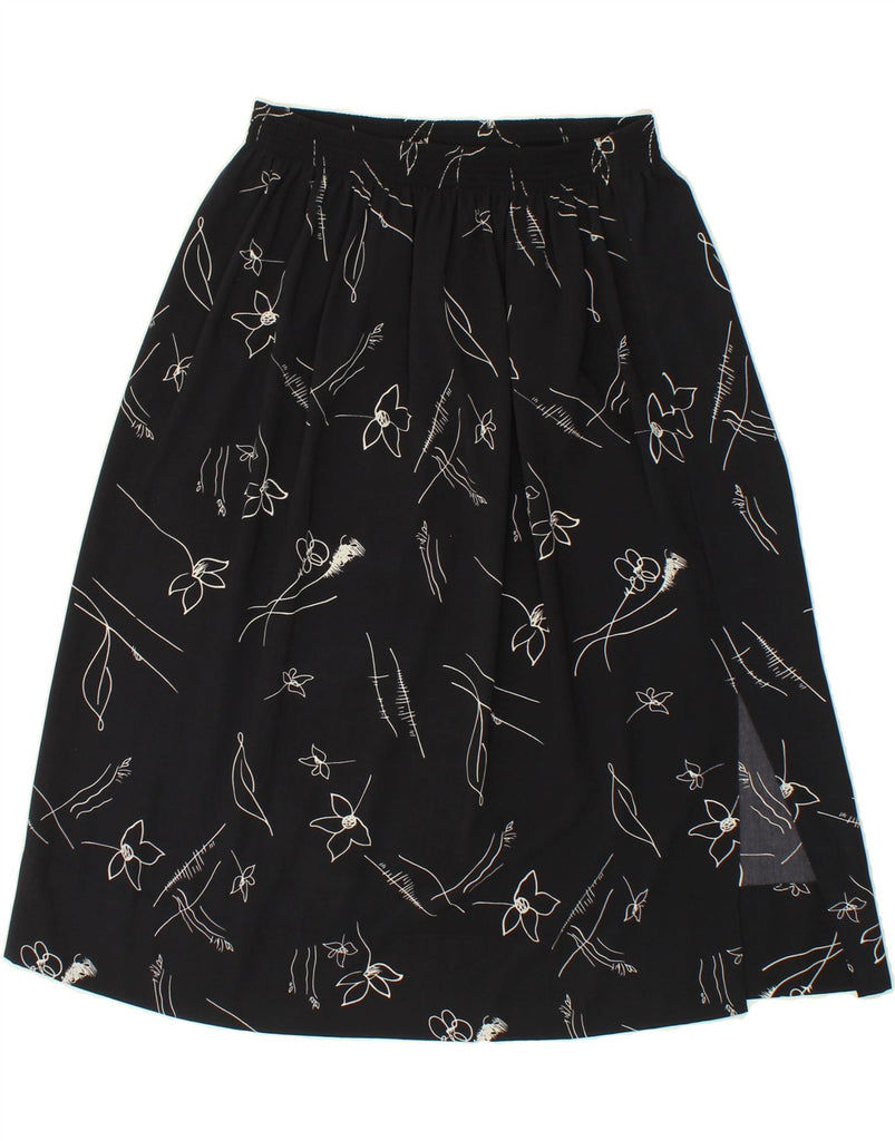 VINTAGE Womens A-Line Skirt W26 Small Black Floral Vintage Vintage and Second-Hand Vintage from Messina Hembry 