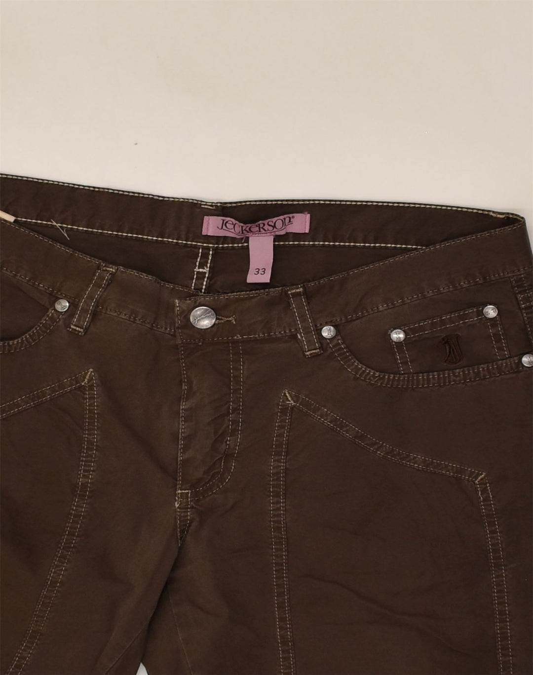 JECKERSON Womens Slim Casual Trousers W33 L34 Brown Cotton | Vintage Jeckerson | Thrift | Second-Hand Jeckerson | Used Clothing | Messina Hembry 