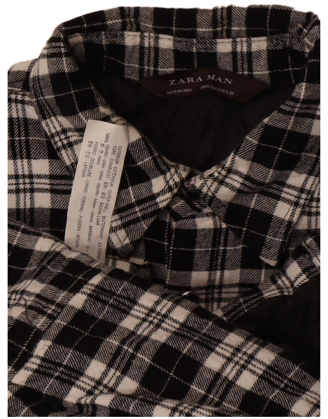 Zara Mens Lumberjack Flannel Shirt Small Black Check Cotton