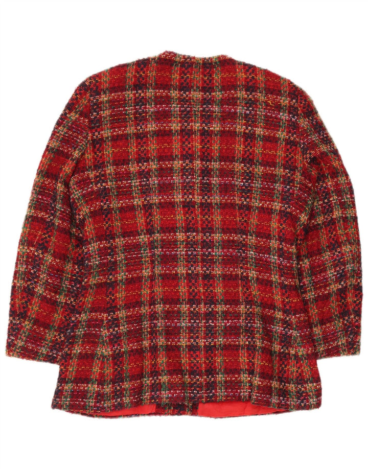 VINTAGE Womens 6 Button Blazer Jacket UK 12 Medium Red Check Wool