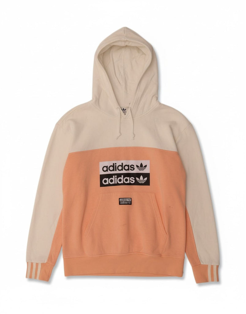 ADIDAS Girls Graphic Hoodie Jumper 13-14 Years Pink Colourblock Cotton Vintage Adidas and Second-Hand Adidas from Messina Hembry 