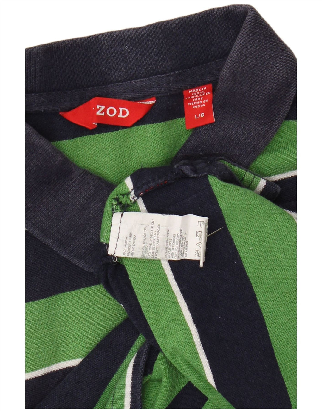 IZOD Mens Polo Shirt Large Green Striped Cotton