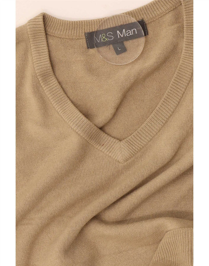 Marks & Spencer Mens V-Neck Jumper Sweater Large Beige