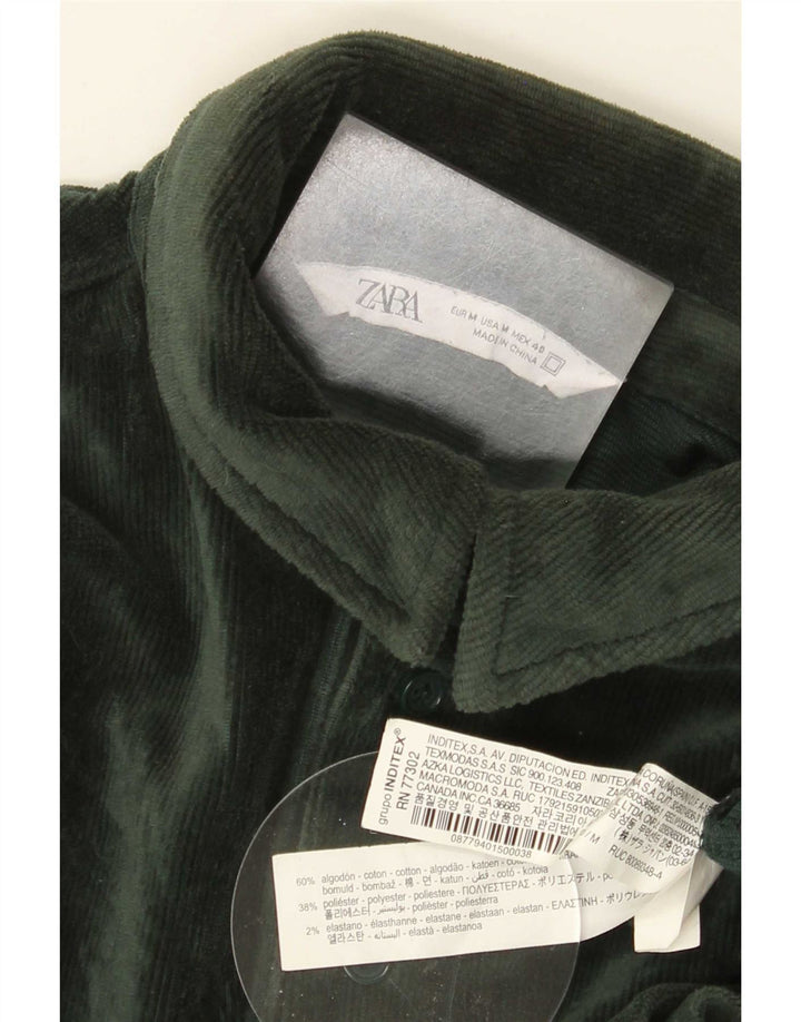 Zara Mens Corduroy Pullover Shirt Medium Green Cotton