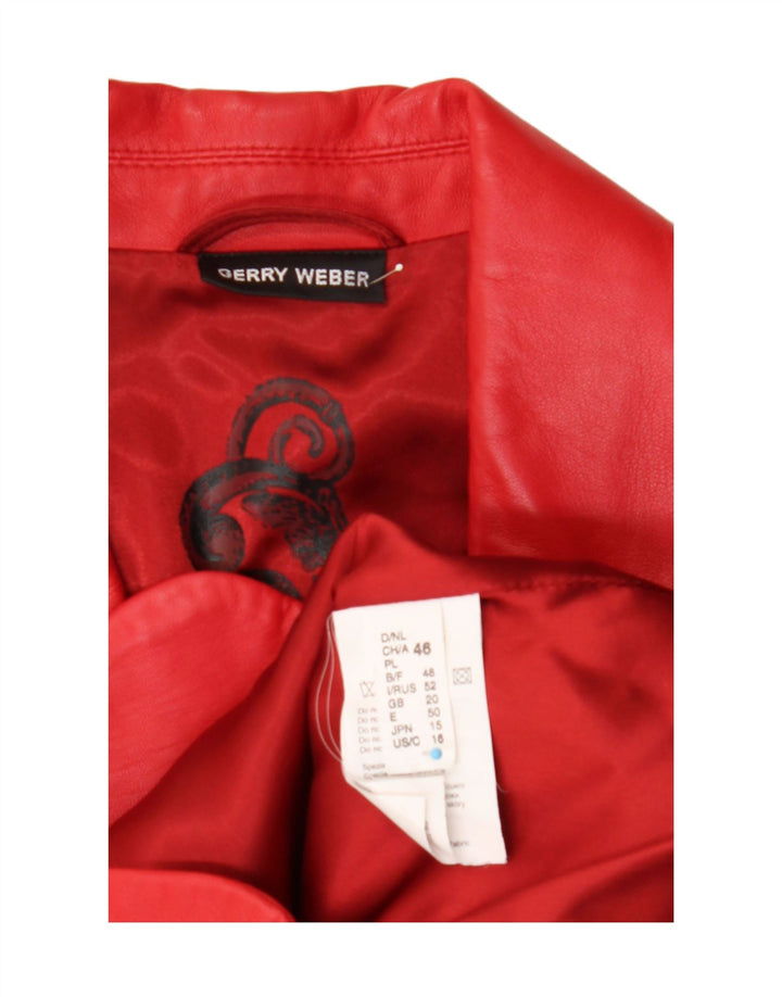 Gerry Weber Womens 3 Button Leather Blazer Jacket UK 20 2XL Red Leather