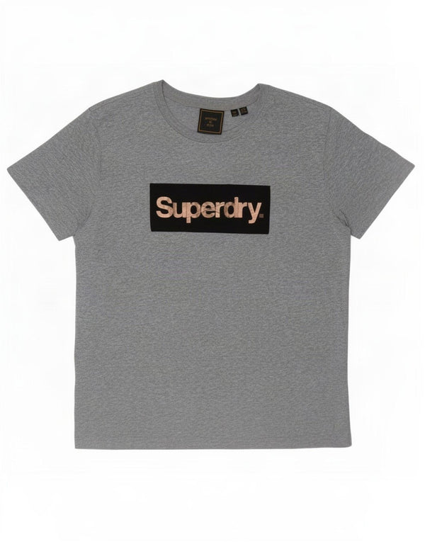 Superdry Womens Graphic T-Shirt Top UK 12 Medium Grey Cotton