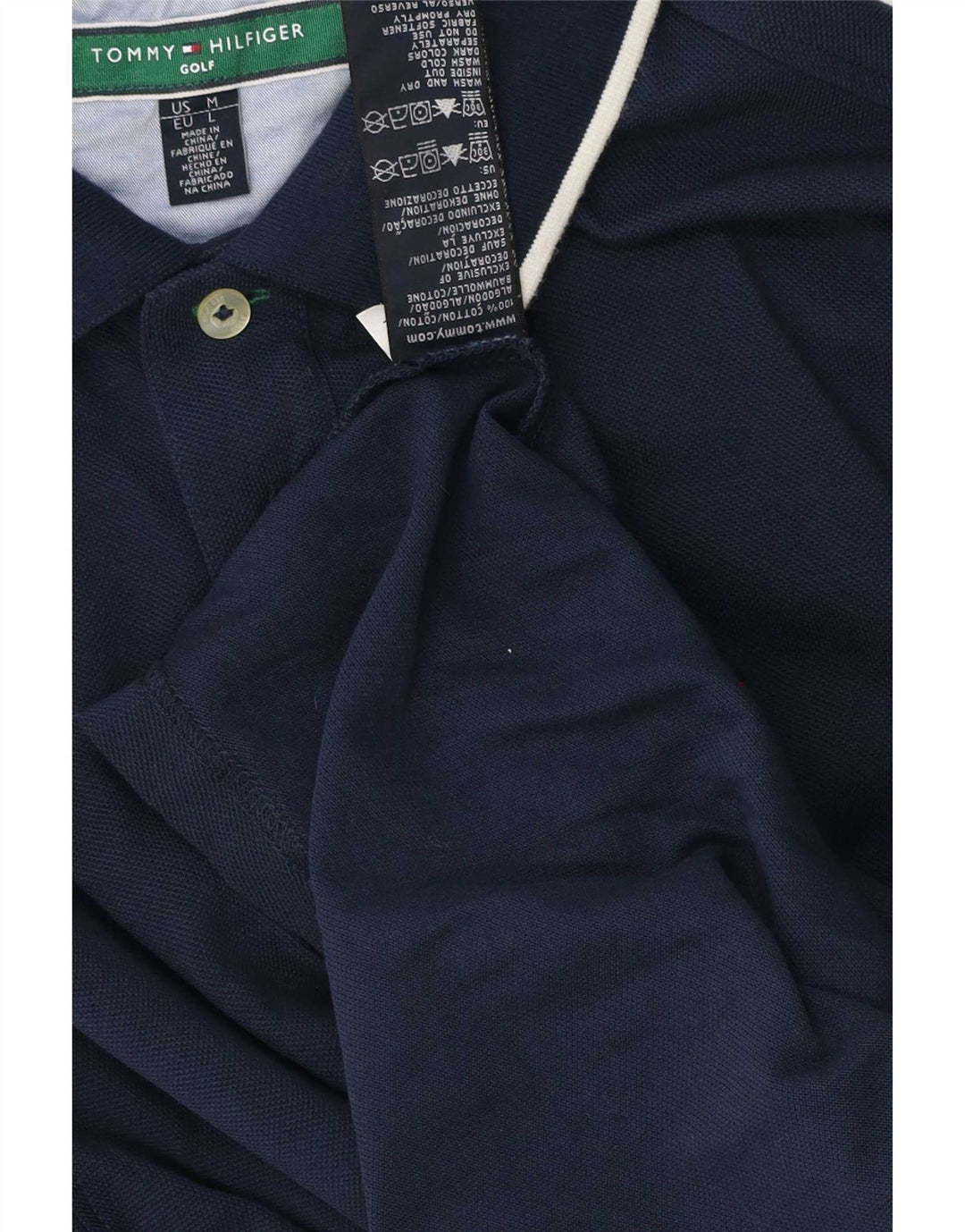 Tommy Hilfiger Mens Polo Shirt Medium Navy Blue Striped Cotton
