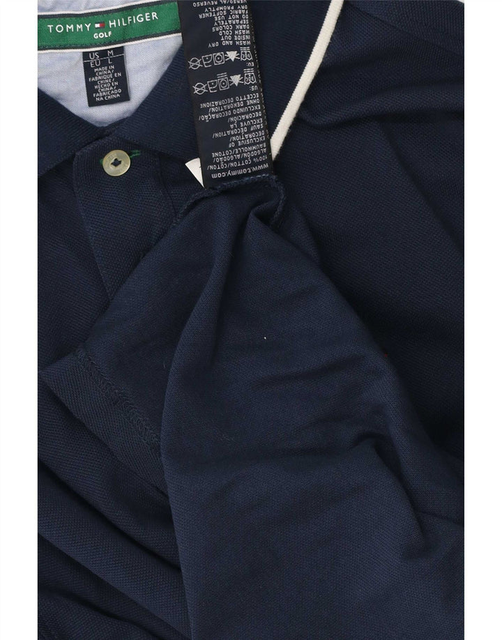 Tommy Hilfiger Mens Polo Shirt Medium Navy Blue Striped Cotton