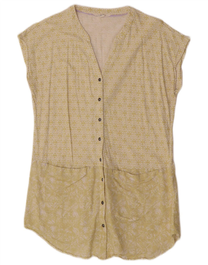 White Stuff Womens Short Sleeve Shirt Blouse UK 10 Small Yellow Geometric