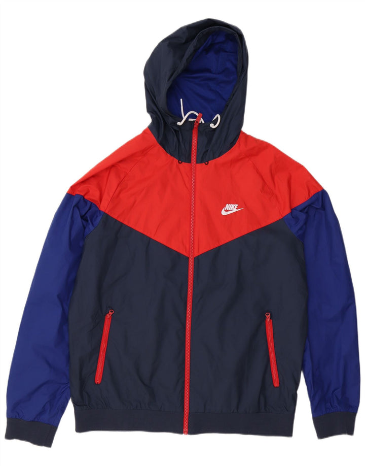 Nike Mens Hooded Tracksuit Top Jacket Large Navy Blue Colourblock Polyester
