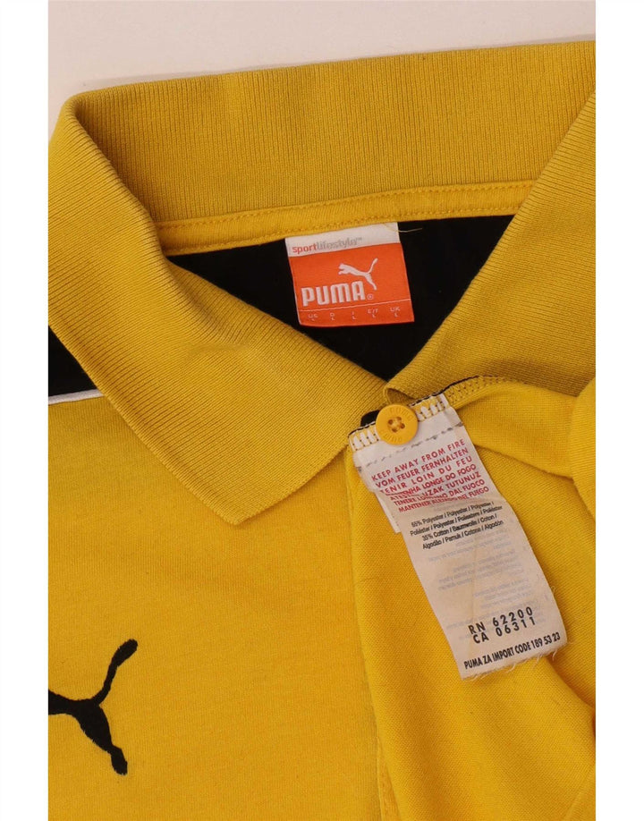 Puma Mens Polo Shirt Large Yellow Colourblock Polyester