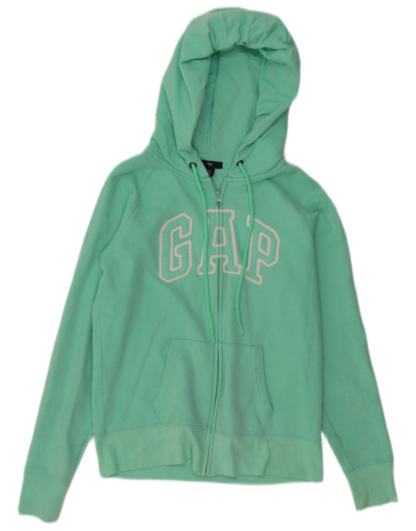 Gap Womens Graphic Zip Hoodie Sweater UK 12 Medium Green Cotton