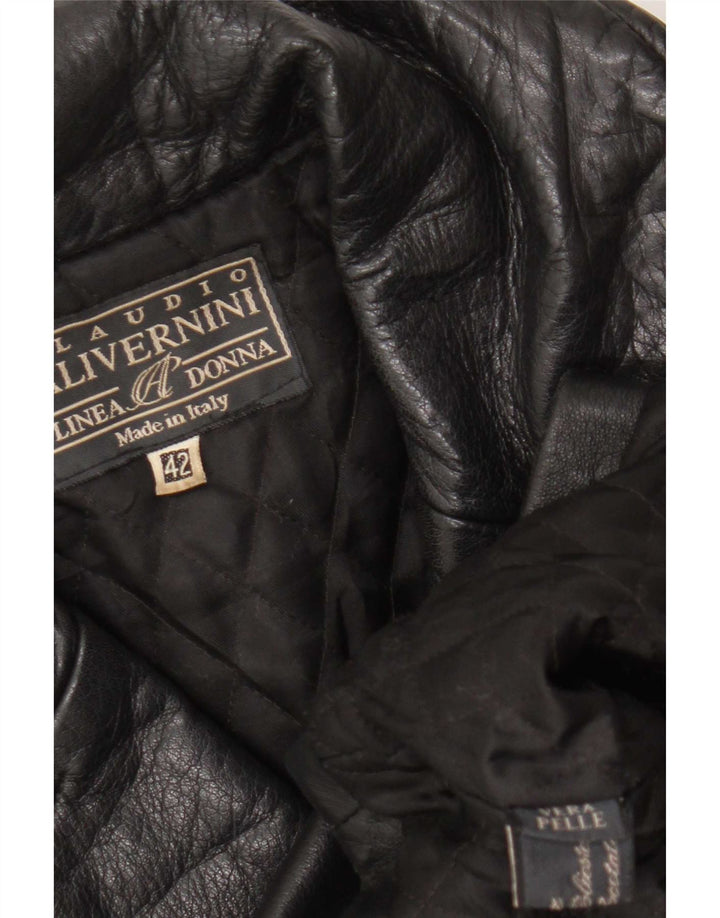 Linea Donna Womens Double Breasted Leather Coat IT 42 Medium Black