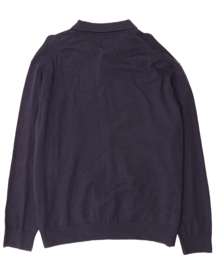 Marks & Spencer Mens Polo Neck Jumper Sweater 2XL Navy Blue Cotton