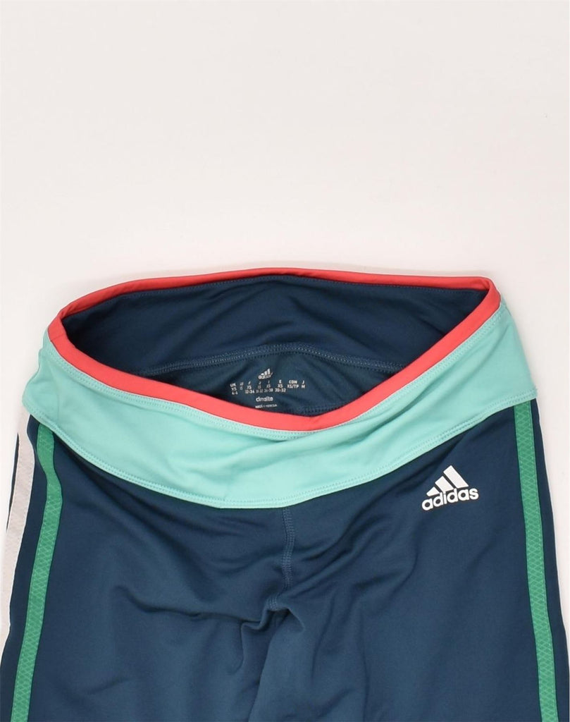 ADIDAS Womens Capri Leggings UK 4 XS Blue Polyester | Vintage Adidas | Thrift | Second-Hand Adidas | Used Clothing | Messina Hembry 