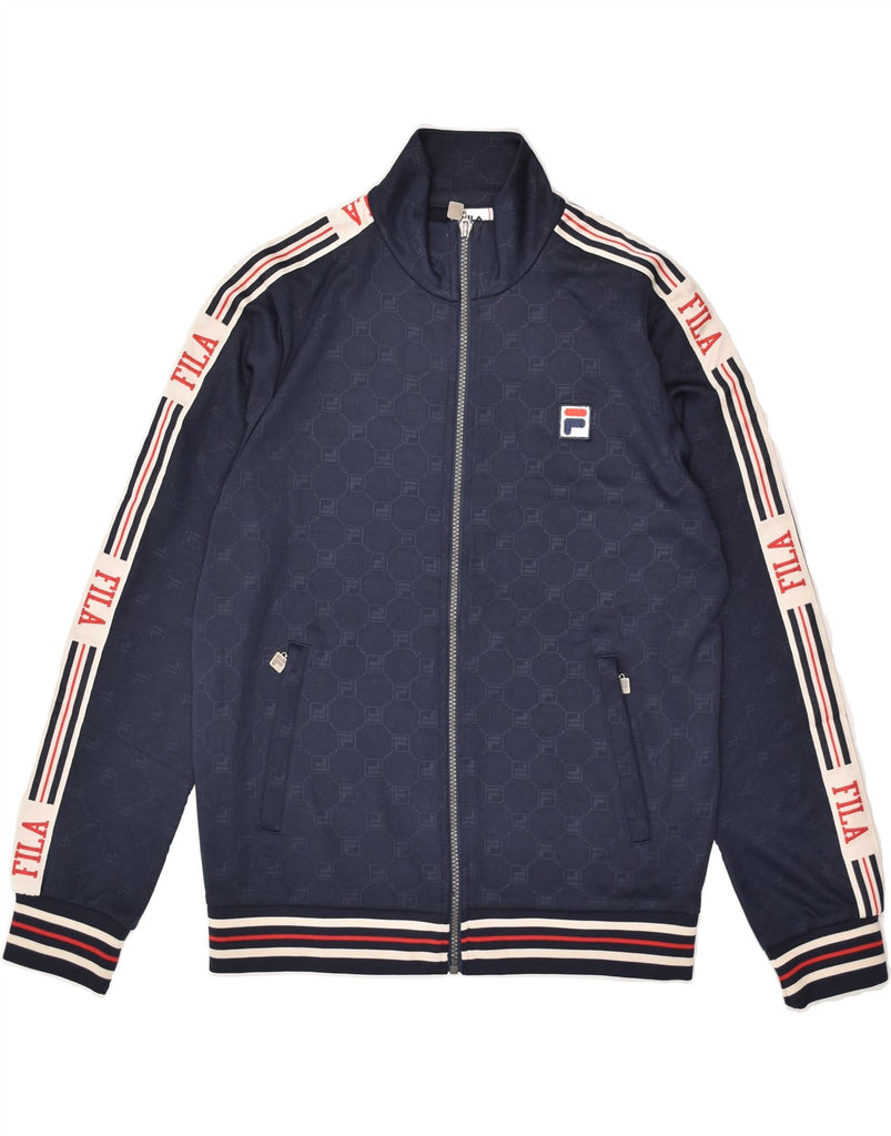 FILA Mens Graphic Tracksuit Top Jacket Small Navy Blue Geometric Polyester | Vintage Fila | Thrift | Second-Hand Fila | Used Clothing | Messina Hembry 