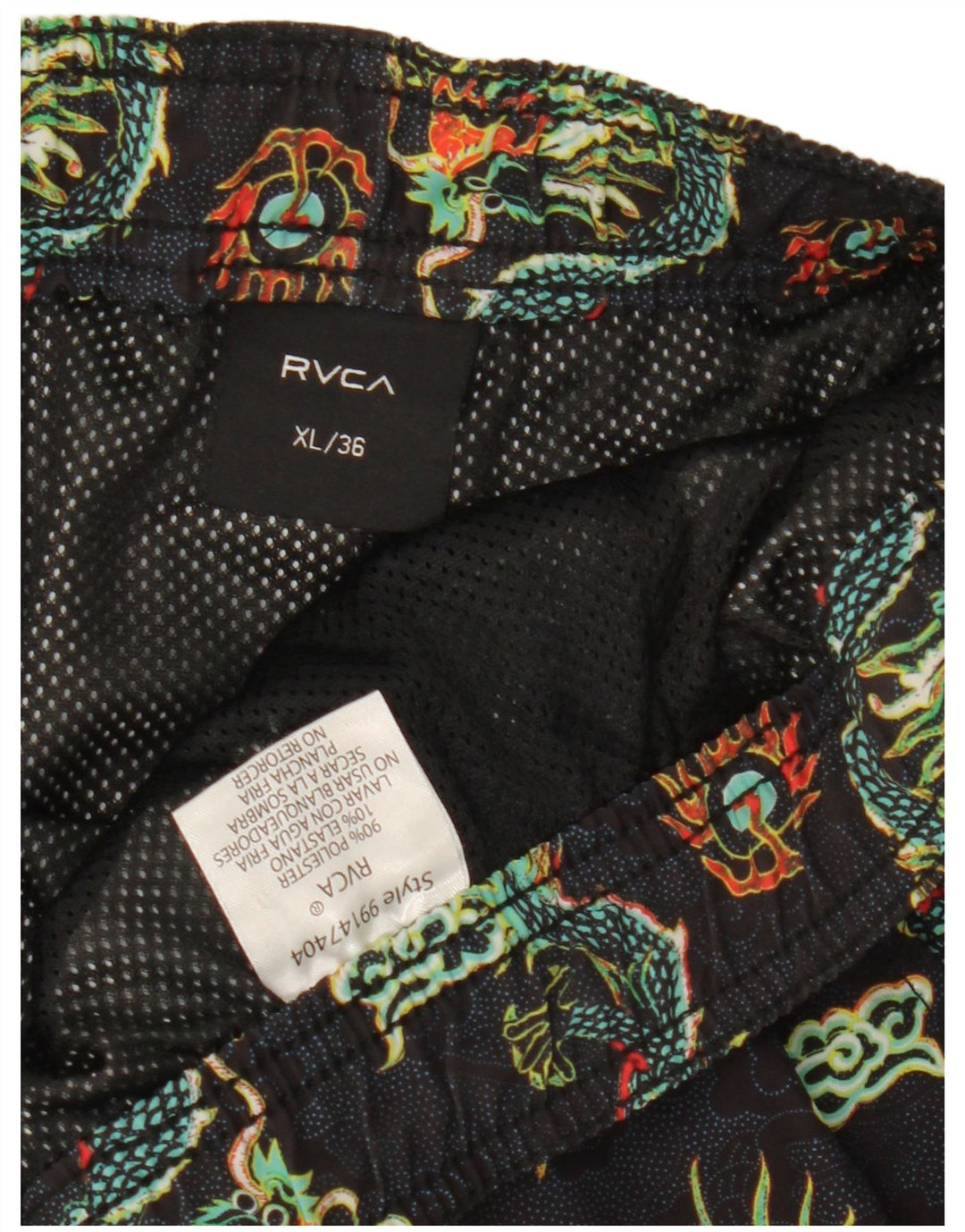 RVCA Mens Abstract Pattern Swimming Shorts XL  Black Fair Isle Polyester