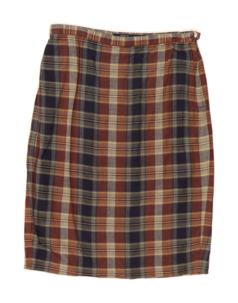 POLO RALPH LAUREN Womens Pencil Skirt US 8 Medium W28  Brown Plaid Cotton Vintage Polo Ralph Lauren and Second-Hand Polo Ralph Lauren from Messina Hembry 