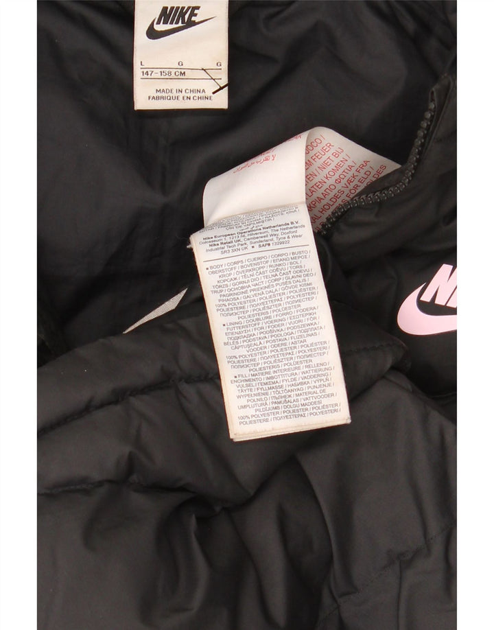 NIKE Boys Hooded Padded Jacket 12-13 Years Large Black Polyester