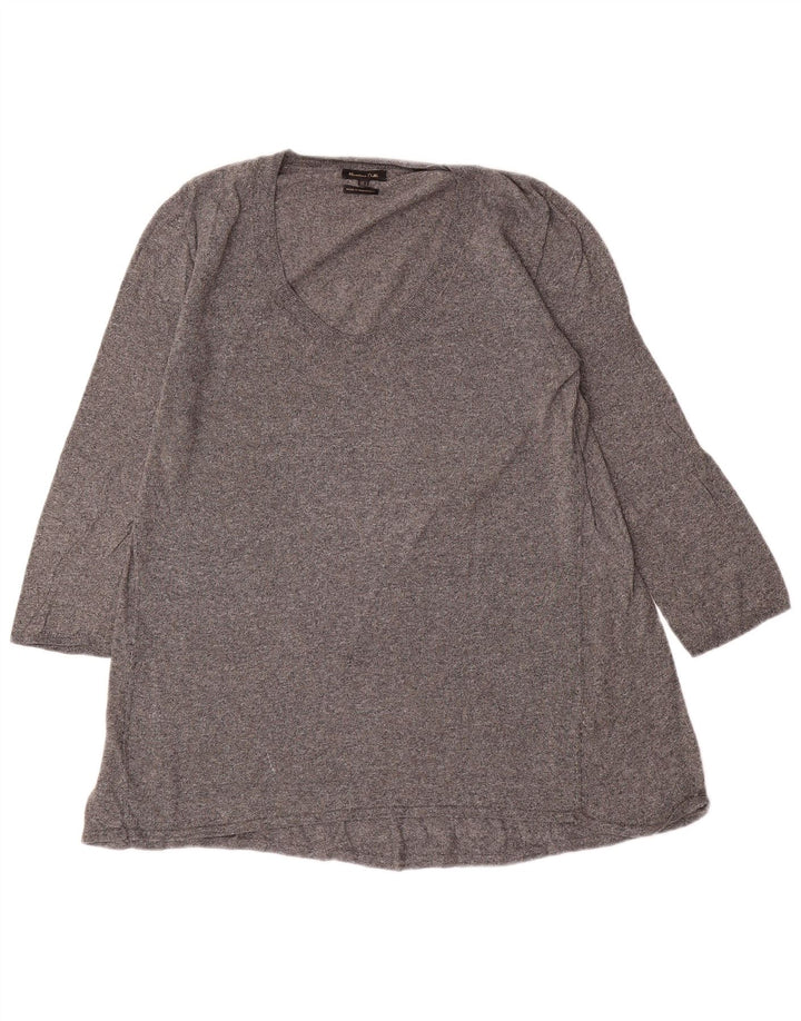 Massimo Dutti Womens 3/4 Sleeve Tunic Top UK 14 Large Grey Flecked