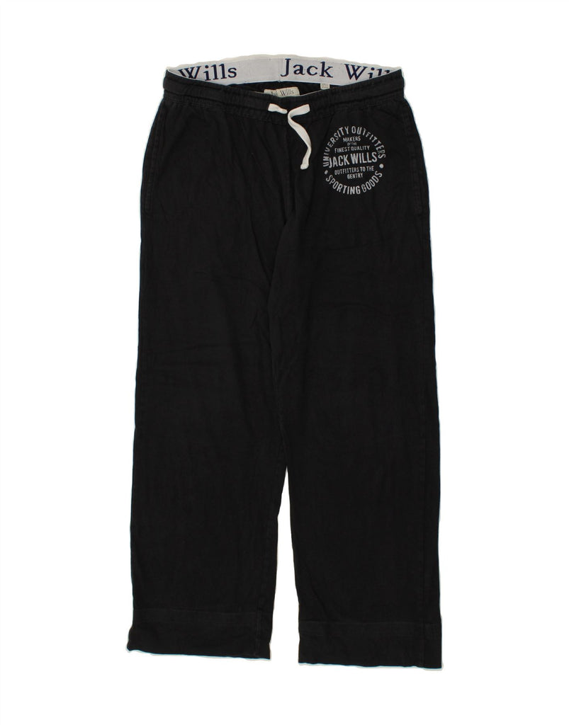 JACK WILLS Mens Graphic Tracksuit Trousers Medium Black Cotton | Vintage Jack Wills | Thrift | Second-Hand Jack Wills | Used Clothing | Messina Hembry 