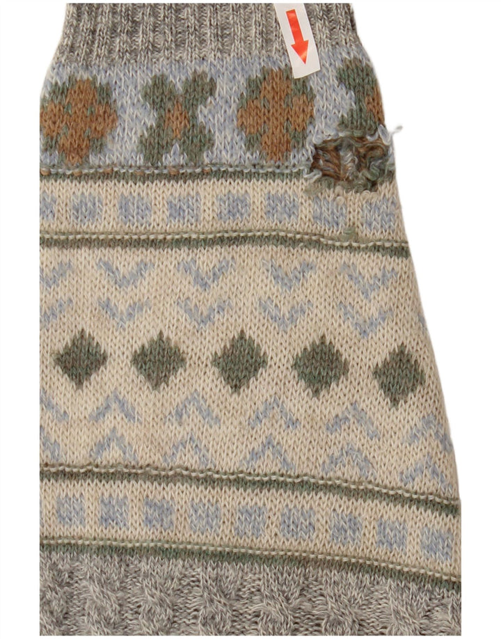 Vintage Mens Crew Neck Jumper Sweater Medium Grey Geometric