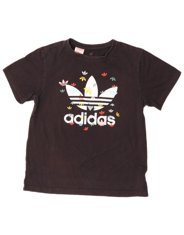 Adidas Girls Graphic T-Shirt Top 13-14 Years Large Black Cotton