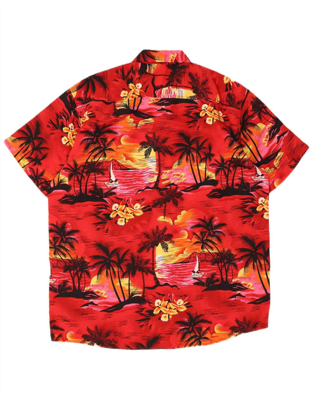 Lowes Mens Hawaiian Short Sleeve Shirt Medium Red Polyester