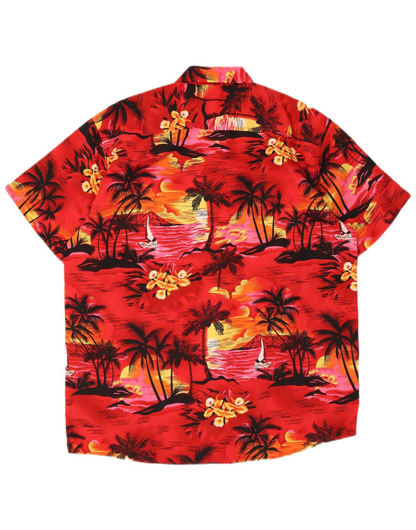 Lowes Mens Hawaiian Short Sleeve Shirt Medium Red Polyester